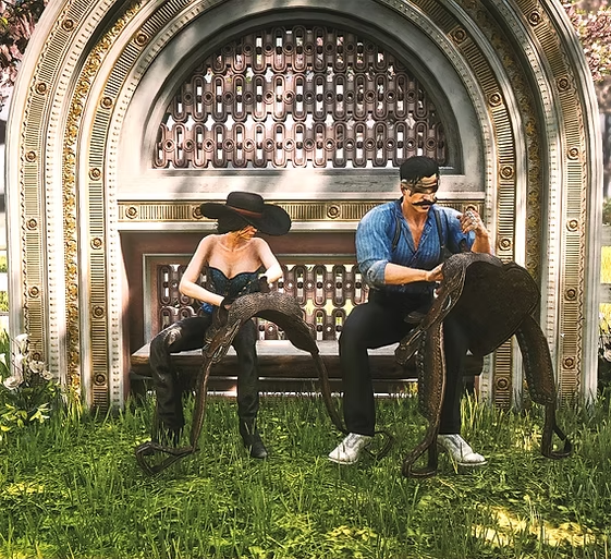 The Blue Hors founders seated together with their horses